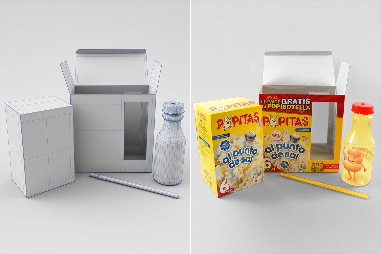 Pack Popitas: mitad prototipo 3D, mitad producto de campaña