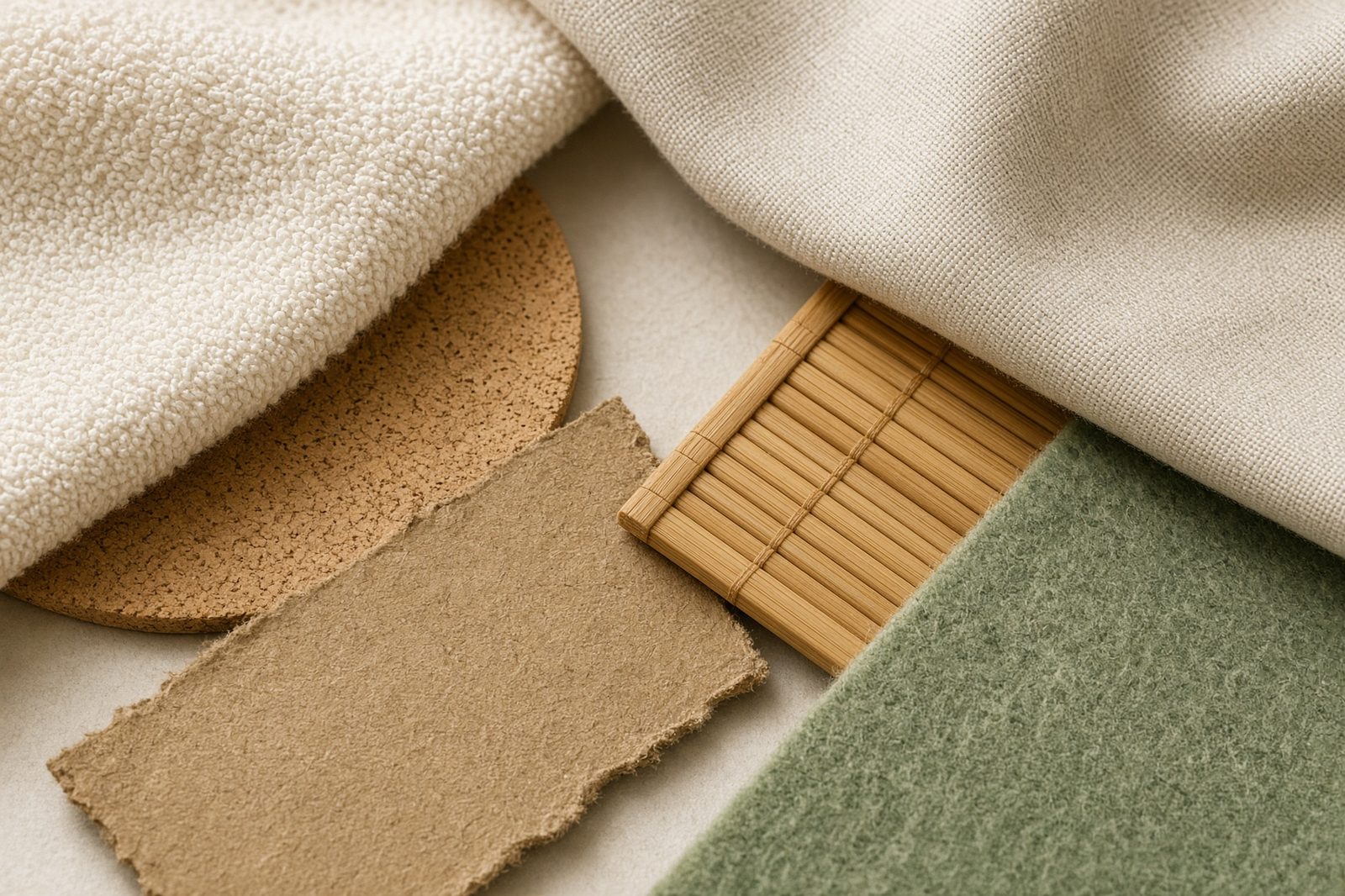 Materiales sostenibles: algodón, corcho, cartón reciclado y lino